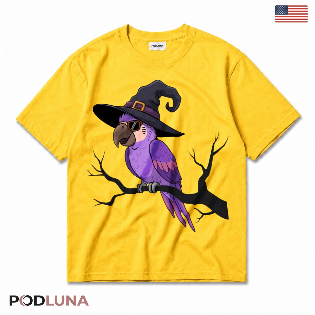 Halloween Witch Parrot T-Shirt Cute Bird Spooky Party