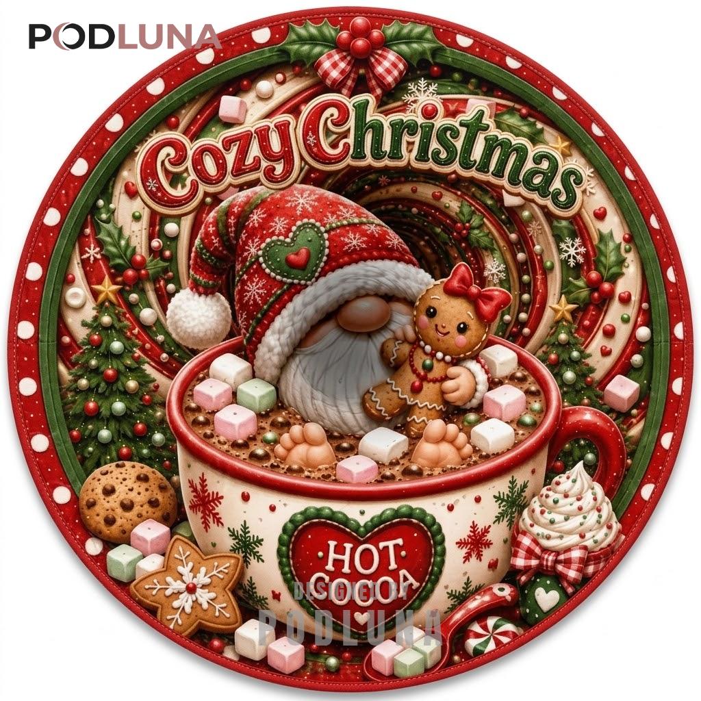 Hot Cocoa 3D Christmas Rug Gnome Marshmallow Mug Whimsy