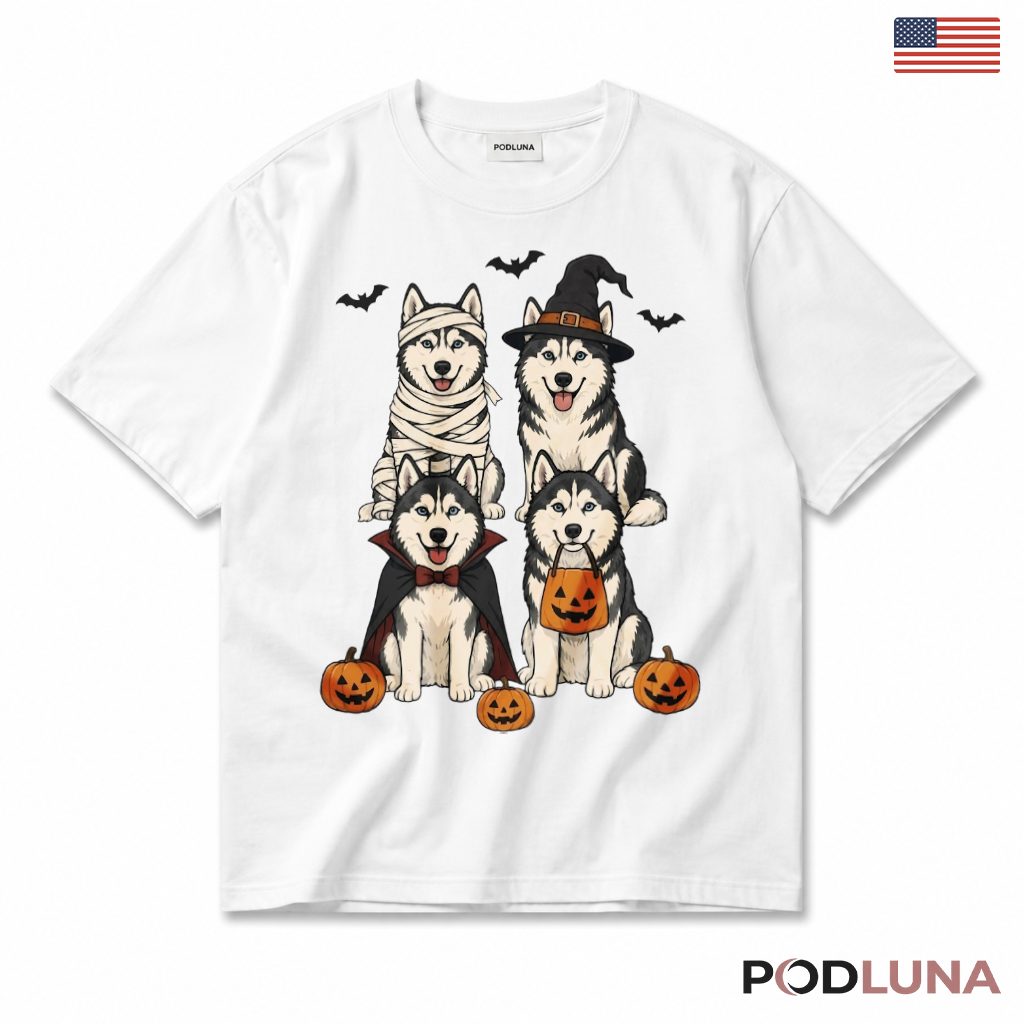 Husky Halloween T-Shirt Spooky Dog Costume Pumpkin Party