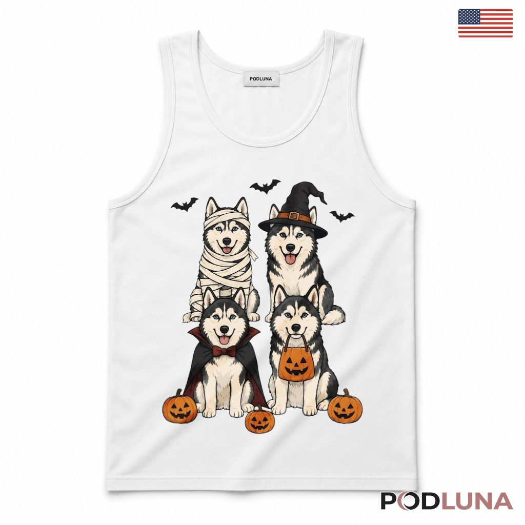 Husky Halloween Tank Top Spooky Dog Costume Pumpkin Party Husky Halloween Tank Top Spooky Dog Costume Pumpkin Party