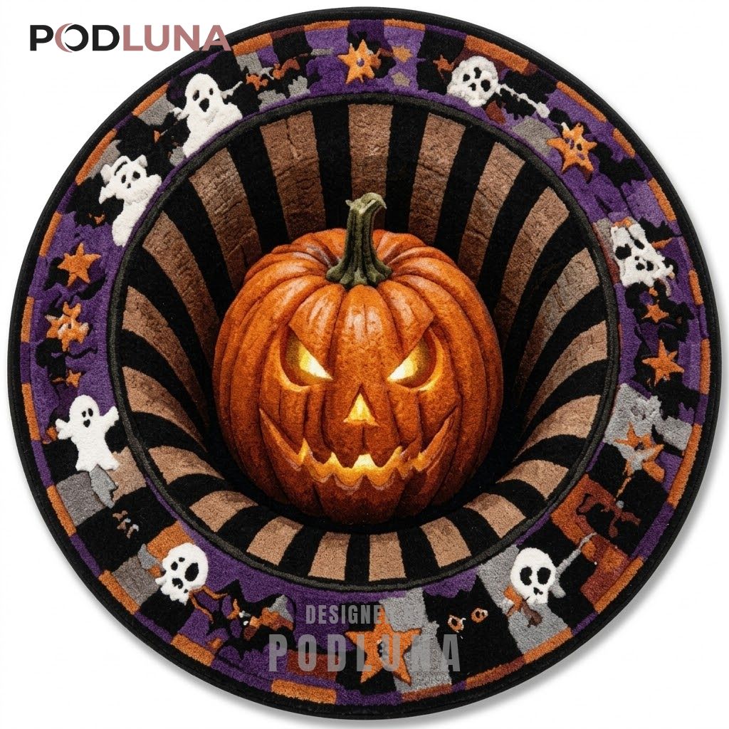 Jack O Lantern Halloween 3D Rug Striped Vortex Ghost Border 1