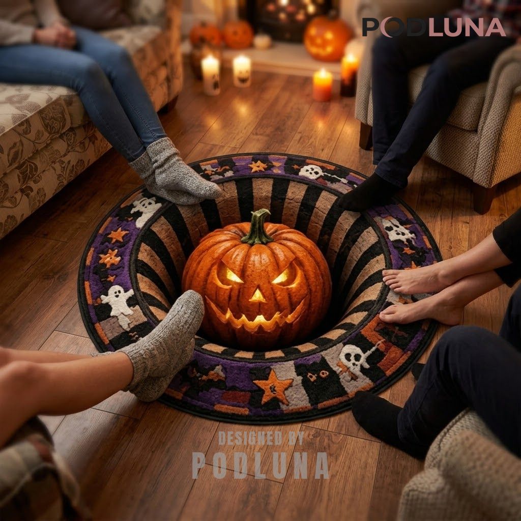 Jack O Lantern Halloween 3D Rug Striped Vortex Ghost Border 2 Jack O Lantern Halloween 3D Rug Striped Vortex Ghost Border 2