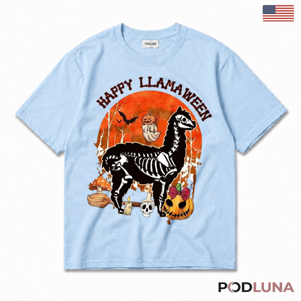 Llama Skeleton Halloween T-Shirt Spooky Cute Animal Costume