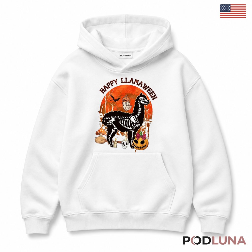 Llama Skeleton Halloween Hoodie Spooky Cute Animal Costume Llama Skeleton Halloween Hoodie Spooky Cute Animal Costume