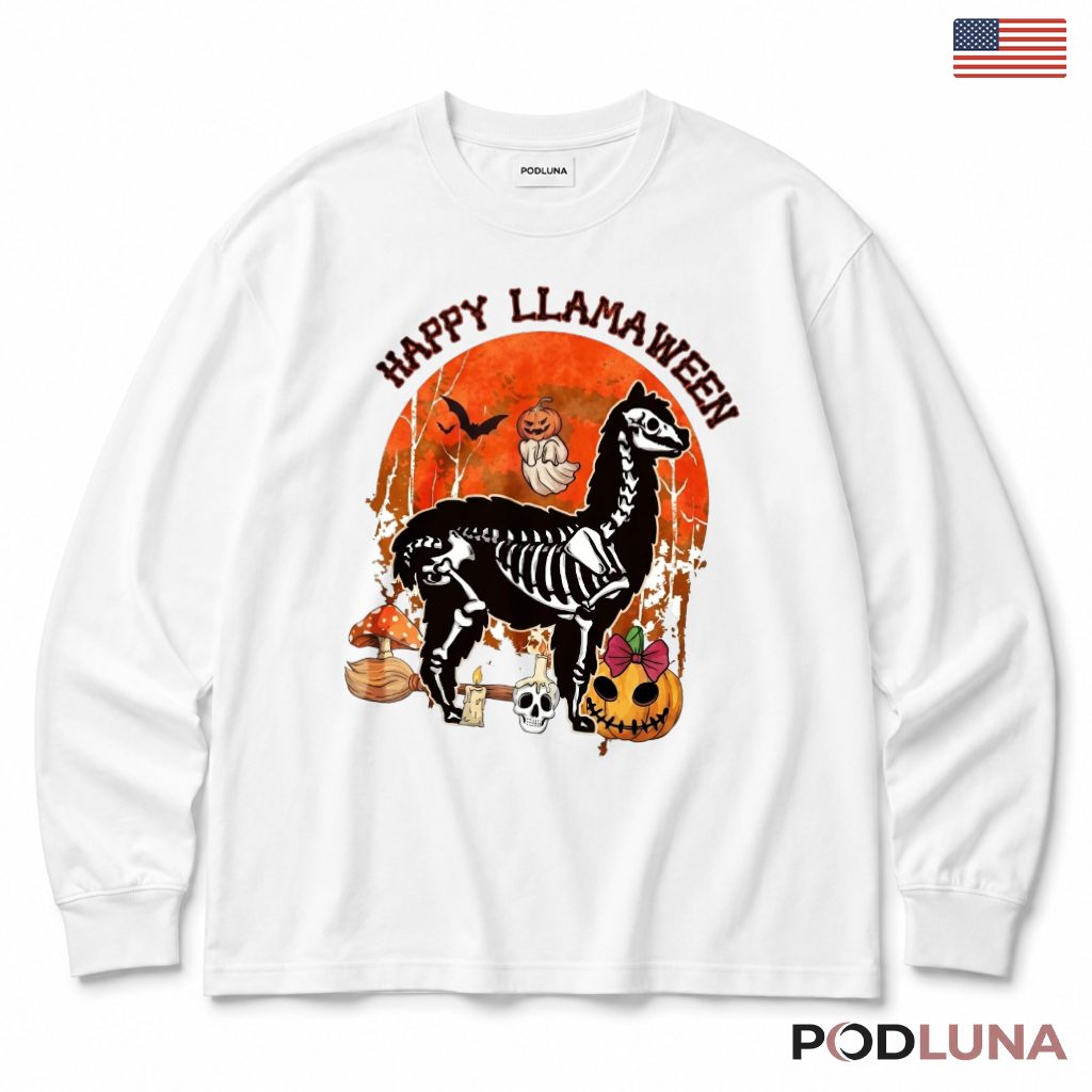 Llama Skeleton Halloween Long Sleeve Spooky Cute Animal Costume Llama Skeleton Halloween Long Sleeve Spooky Cute Animal Costume