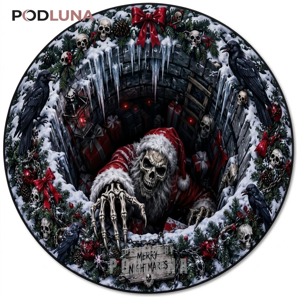Merry Nightmares 3D Rug Skeleton Santa Raven Crypt