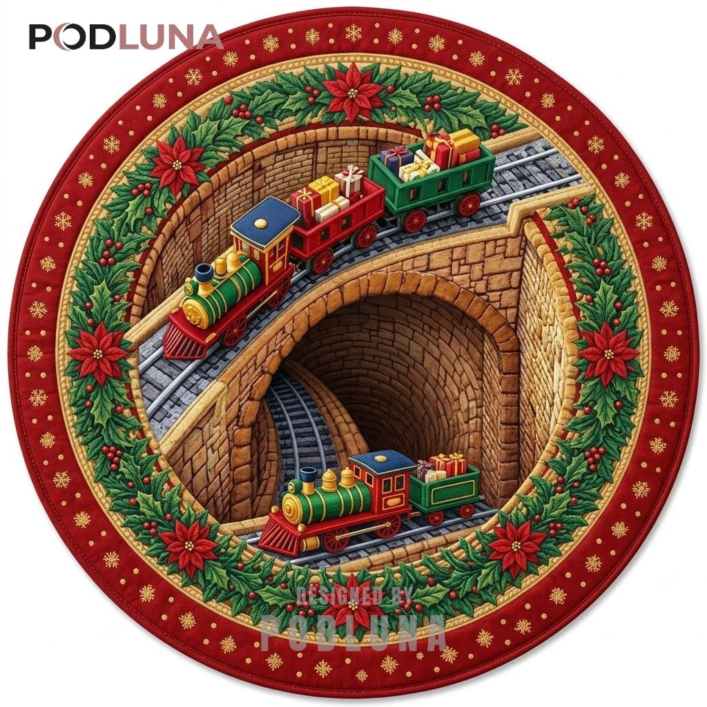 Miniature Train 3D Christmas Rug Stone Bridge Toy Track