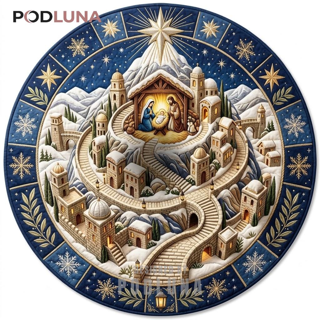Nativity 3D Christmas Rug Bethlehem Village Star Night
