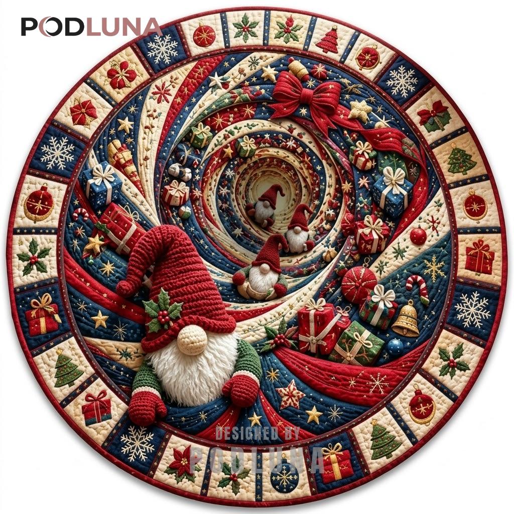 Nordic Gnome 3D Christmas Rug Ribbon Swirl Gift Vortex