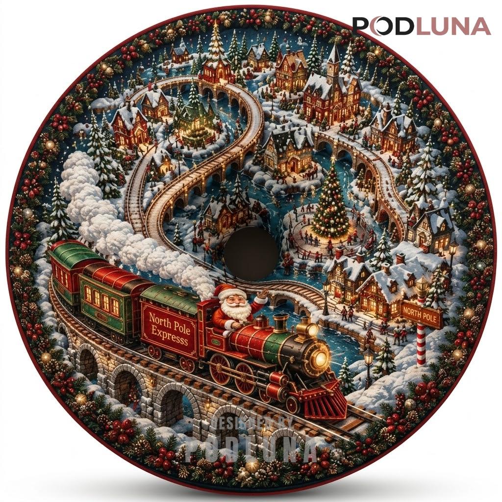 North Pole 3D Christmas Rug Express Train Santa Village
