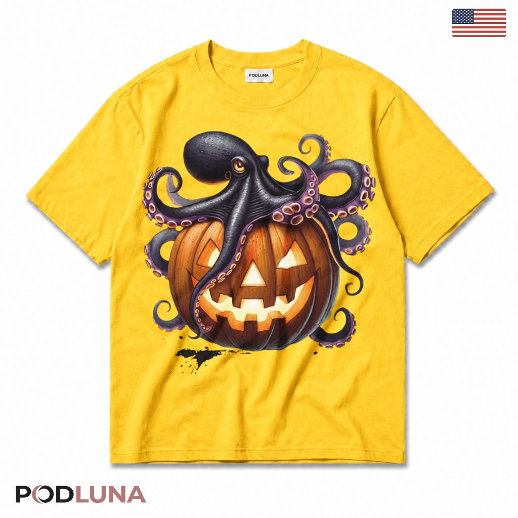 Octopus Halloween T-Shirt Pumpkin Spooky Ocean Creature Gift