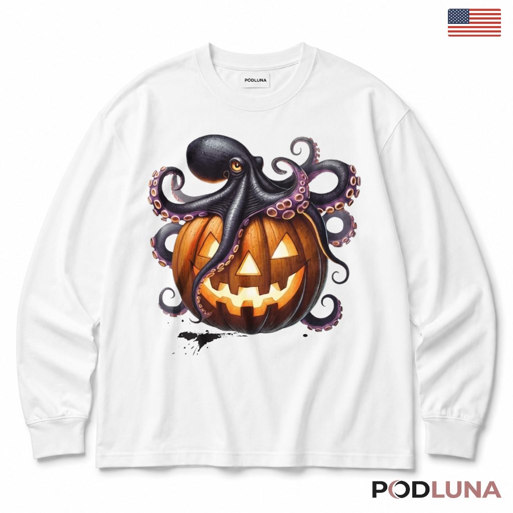 Octopus Halloween Long Sleeve Pumpkin Spooky Ocean Creature Gift Octopus Halloween Long Sleeve Pumpkin Spooky Ocean Creature Gift