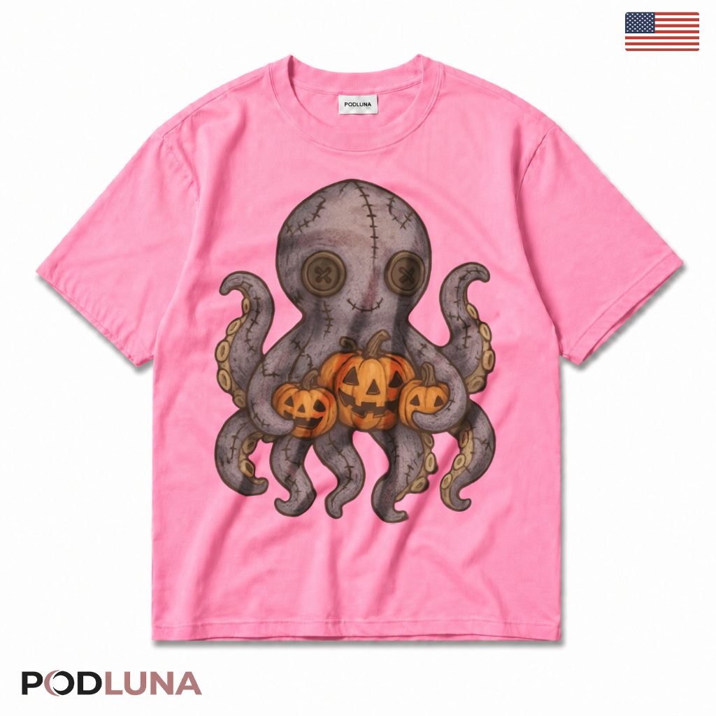 Octopus Halloween T-Shirt Spooky Pumpkin Doll Cute Animal