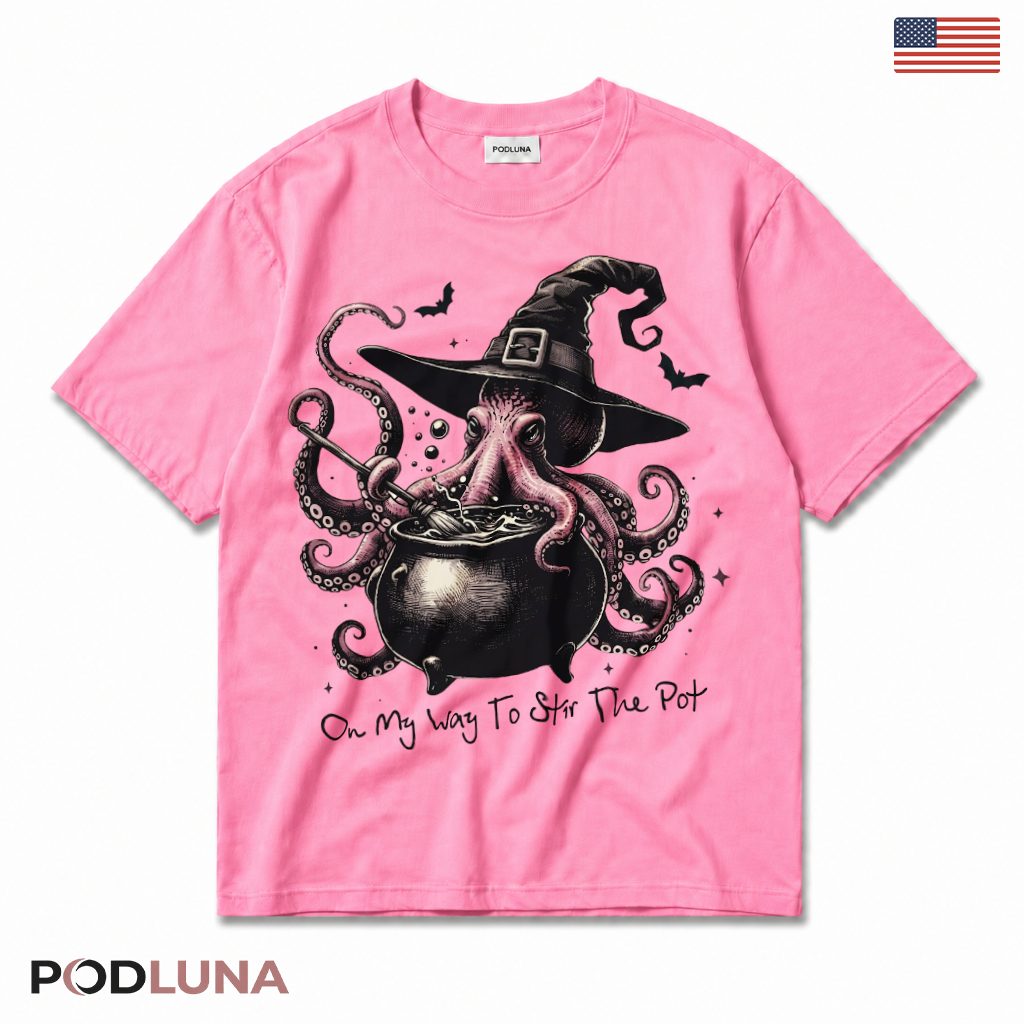 Octopus Halloween T-Shirt Witch Cauldron Spooky Magic Gift