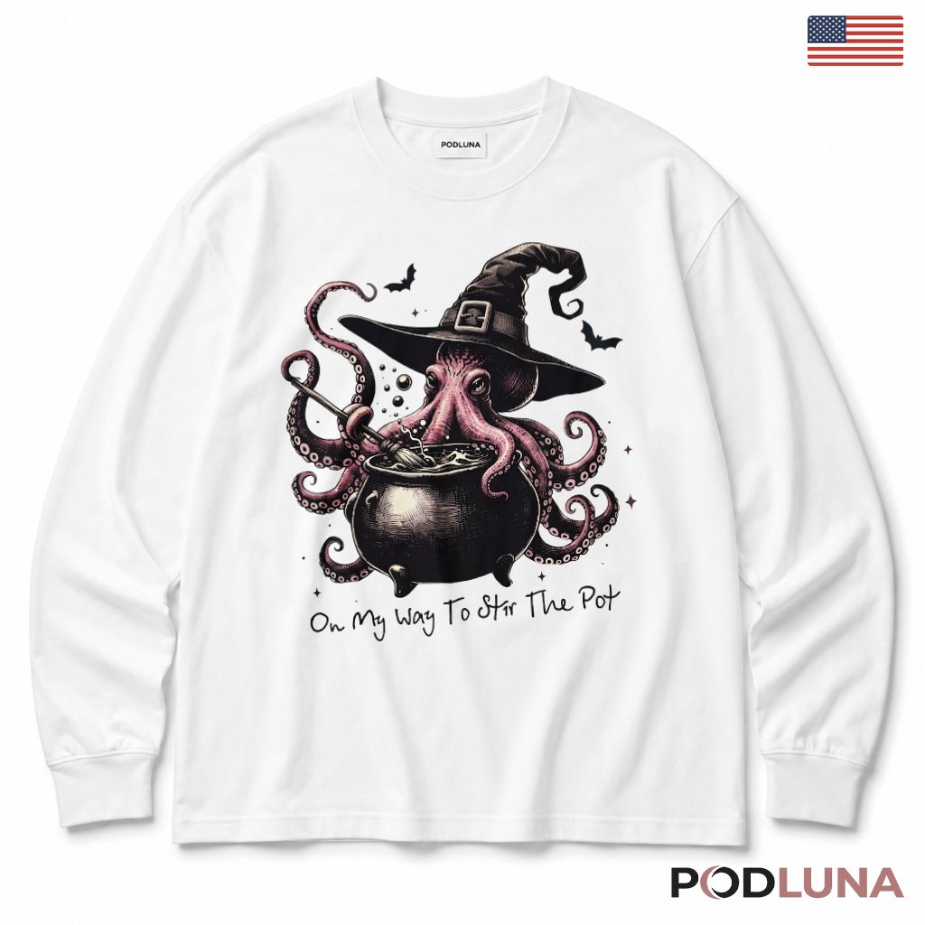 Octopus Halloween Long Sleeve Witch Cauldron Spooky Magic Gift Octopus Halloween Long Sleeve Witch Cauldron Spooky Magic Gift