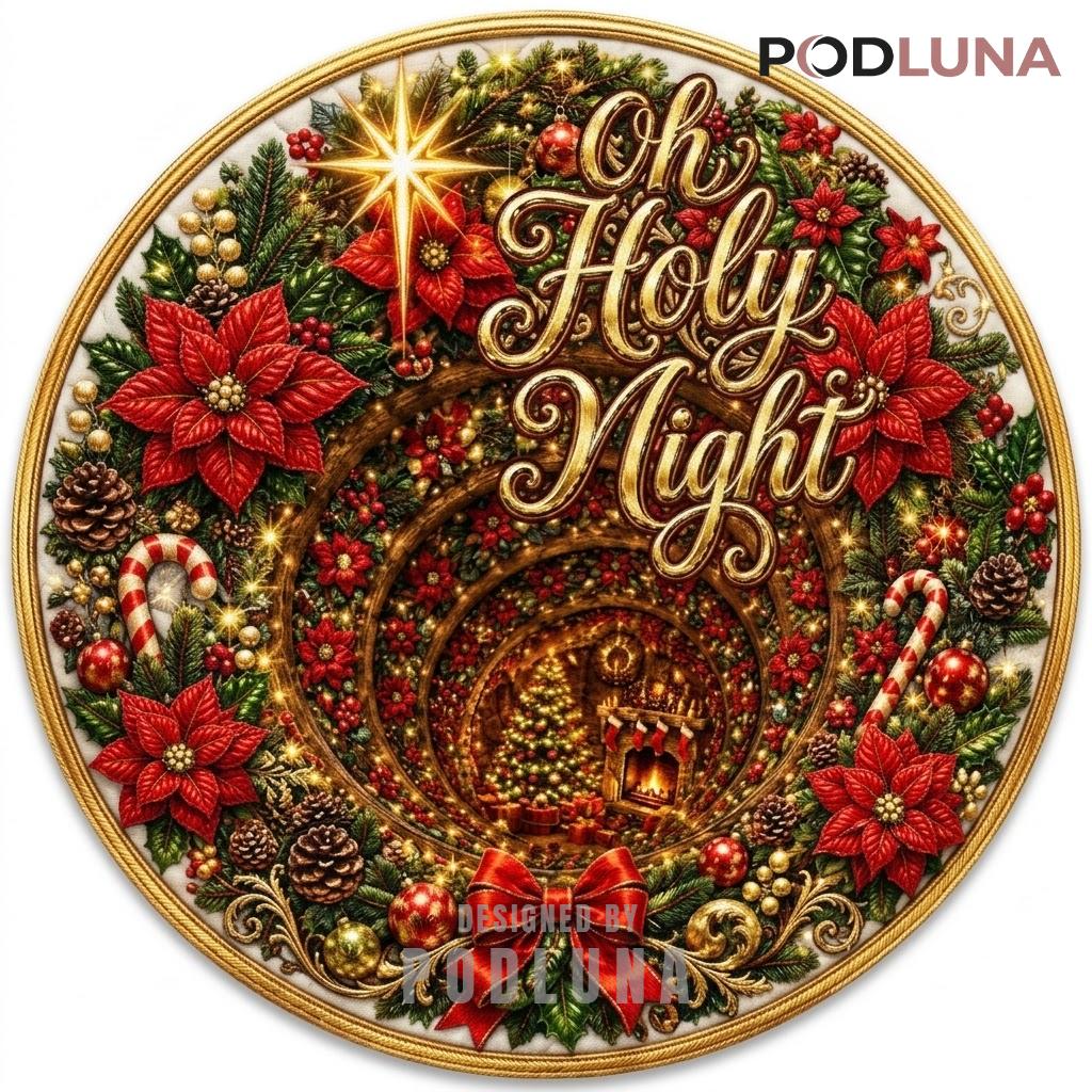 Oh Holy Night 3D Rug Poinsettia Star Fireplace Tunnel