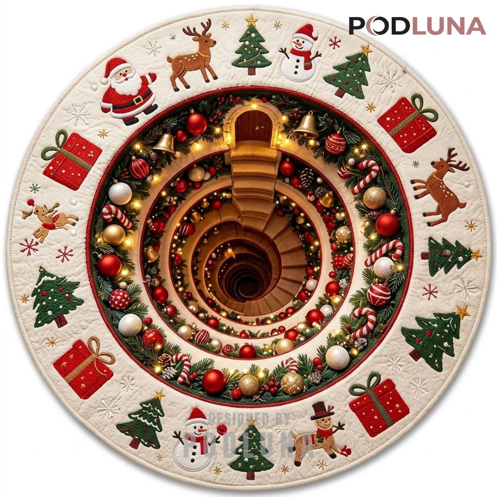 Ornament 3D Christmas Rug Wooden Door Spiral Icon Border