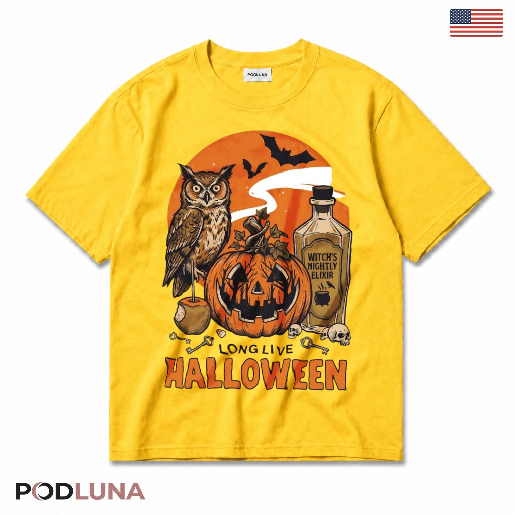 Owl Halloween T-Shirt Spooky Pumpkin Night Potion Party