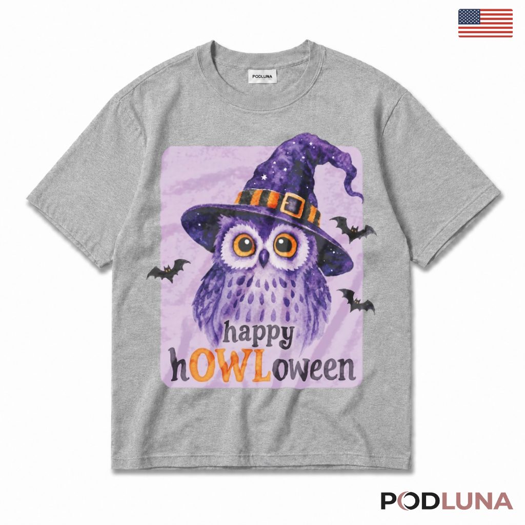 Owl Halloween T-Shirt Witch Cute Spooky Night Bird Gift