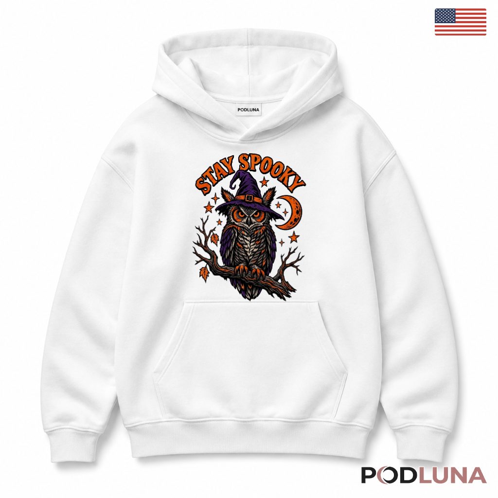 Owl Halloween Hoodie Witch Hat Spooky Moon Night Bird Owl Halloween Hoodie Witch Hat Spooky Moon Night Bird
