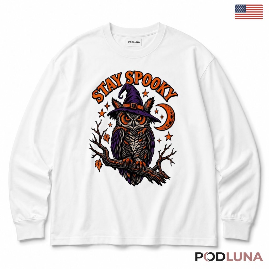 Owl Halloween Long Sleeve Witch Hat Spooky Moon Night Bird Owl Halloween Long Sleeve Witch Hat Spooky Moon Night Bird