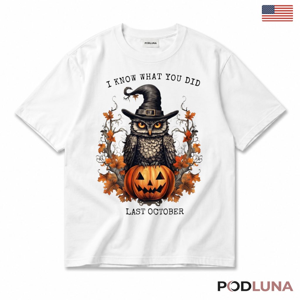 Owl Halloween T-Shirt Witch Pumpkin Autumn Spooky Bird Gift