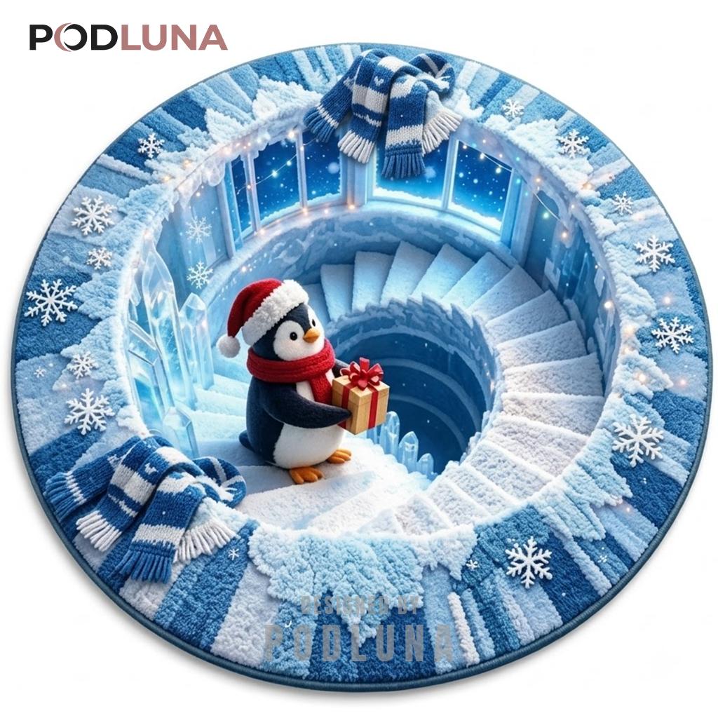 Penguin 3D Christmas Rug Starry Ice Spiral Gift
