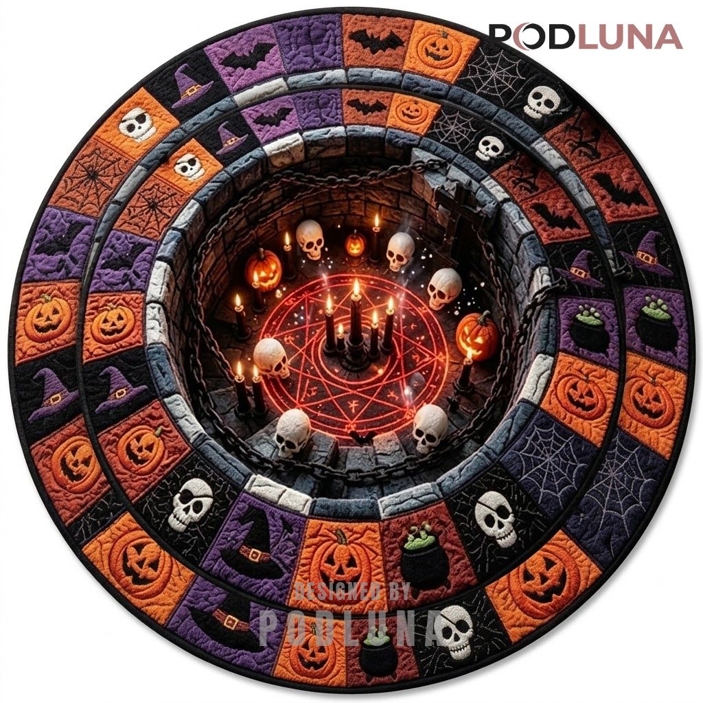 Pentagram Halloween 3D Rug Skull Candle Ritual Icon Border 1