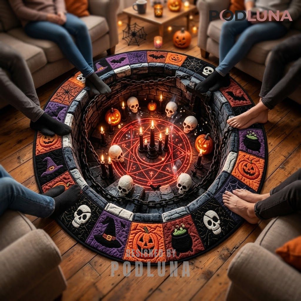 Pentagram Halloween 3D Rug Skull Candle Ritual Icon Border 2 Pentagram Halloween 3D Rug Skull Candle Ritual Icon Border 2