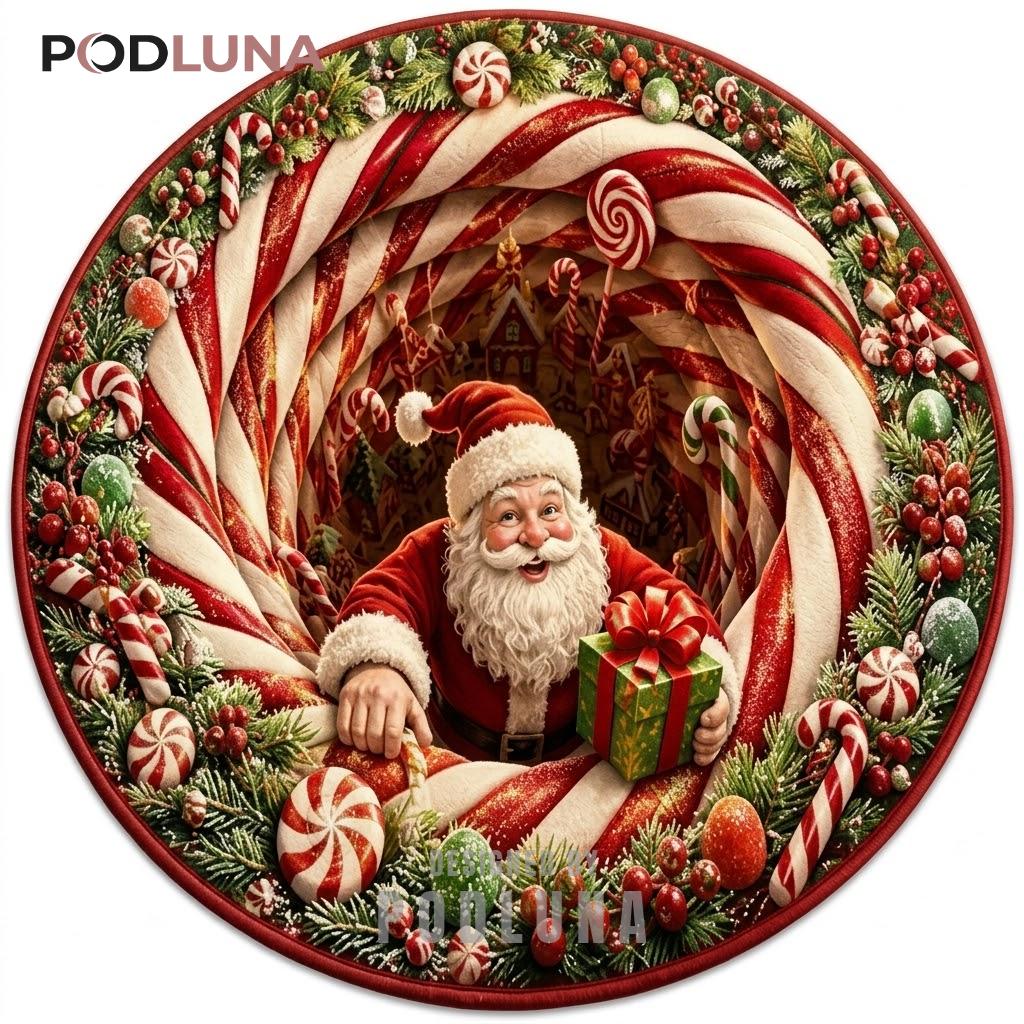 Peppermint 3D Christmas Rug Santa Candy Swirl Gift