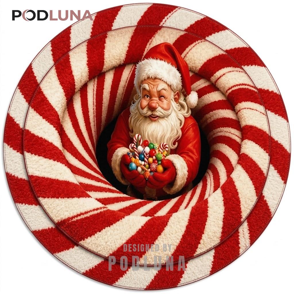 Peppermint Swirl 3D Christmas Rug Santa Candy Handful