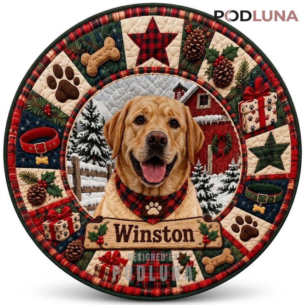 Personalized 3D Christmas Rug Golden Lab Farm Portrait