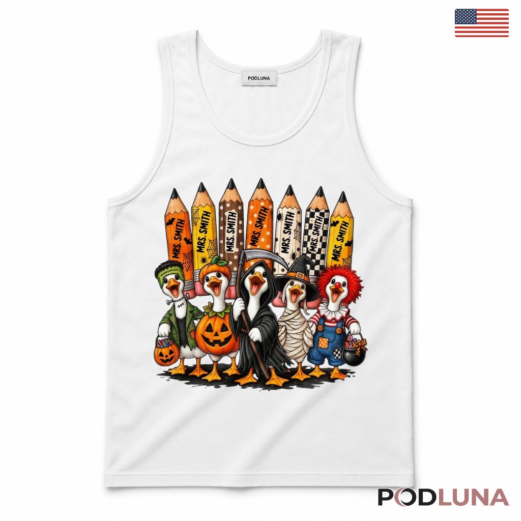 Personalized Teacher Halloween Tank Top Duck Pencil Spooky Personalized Teacher Halloween Tank Top Duck Pencil Spooky