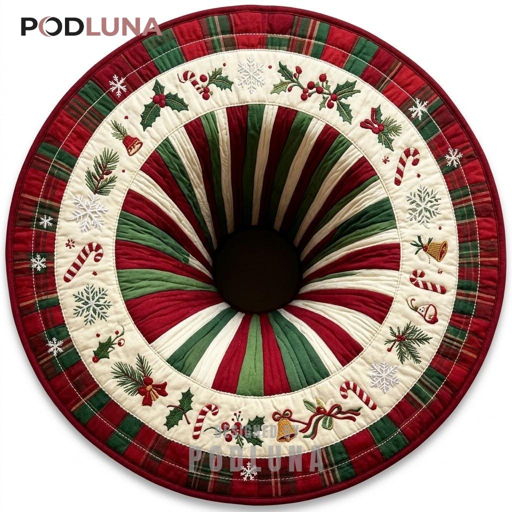 Plaid 3D Christmas Rug Candy Cane Bell Tunnel Decor