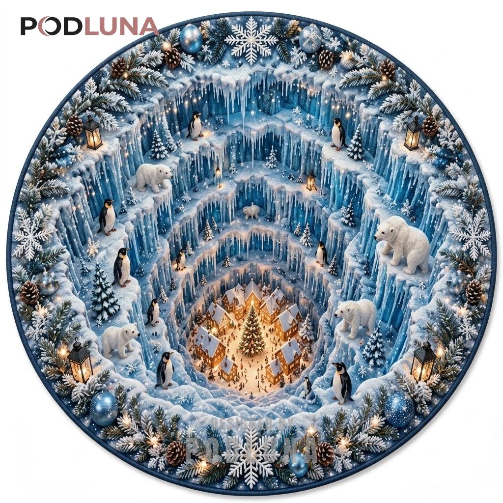 Polar Bear 3D Christmas Rug Penguin Icy Village Tunnel