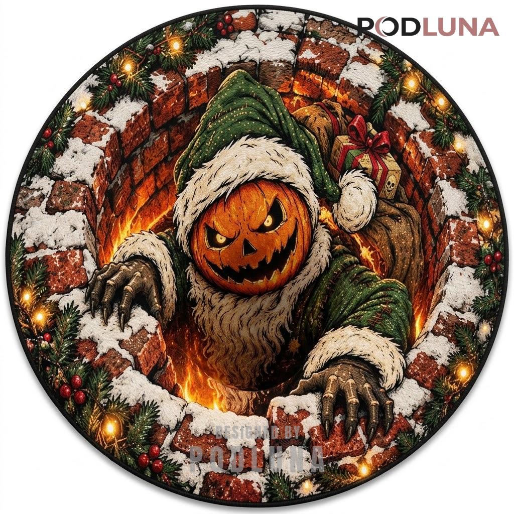 Pumpkin Santa 3D Spooky Christmas Rug Fiery Brick Well Claws