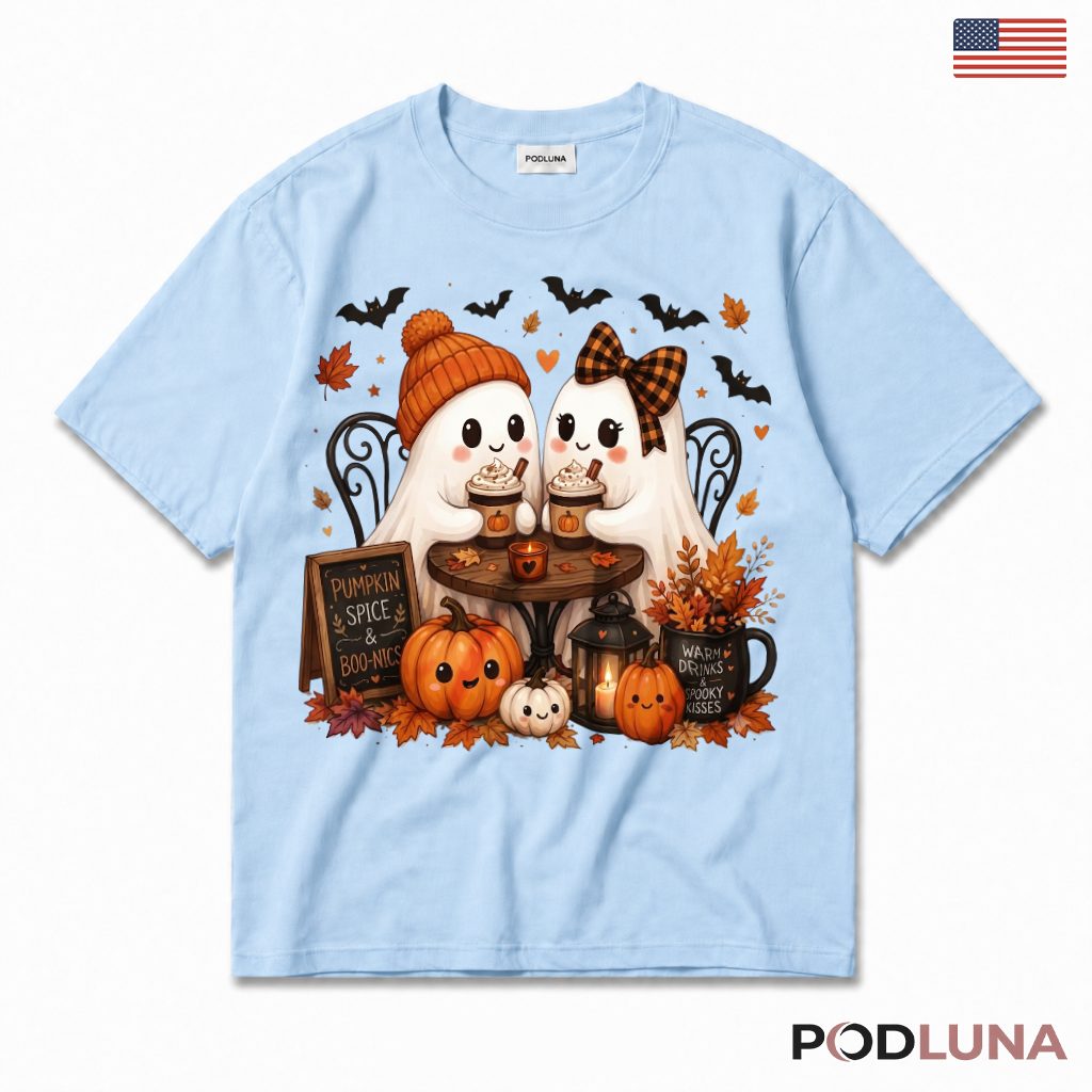 Pumpkin Spice Ghost T-Shirt Halloween Coffee Cute Couple