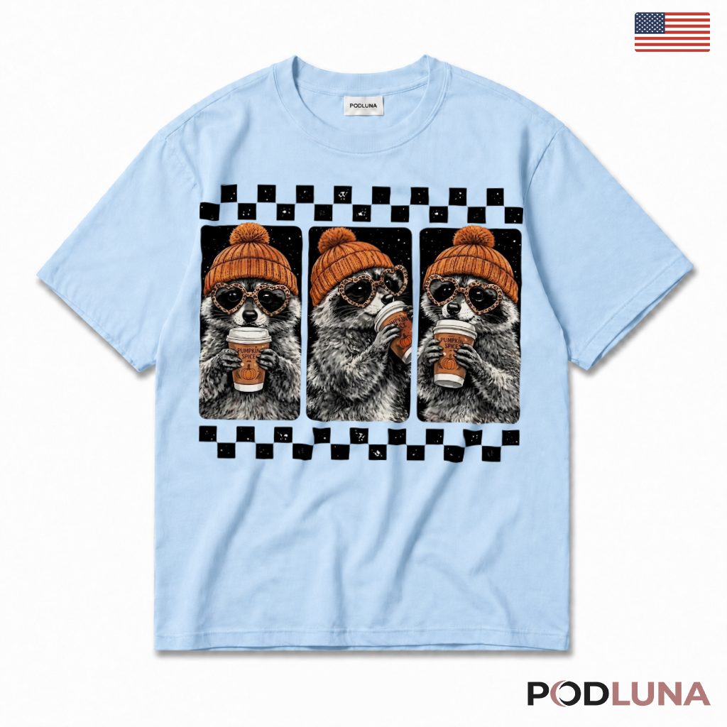 Raccoon Fall T-Shirt Pumpkin Spice Coffee Beanie