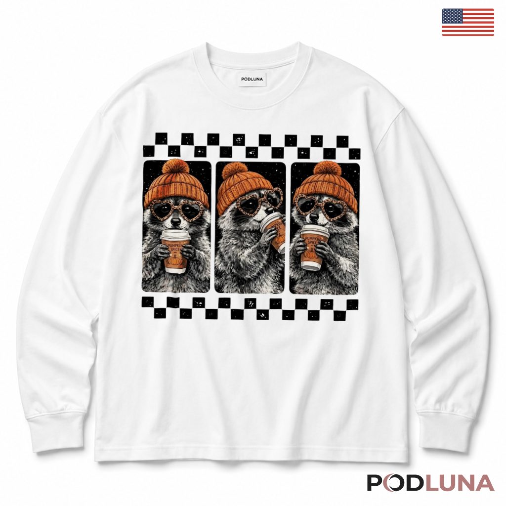 Raccoon Fall Long Sleeve Pumpkin Spice Coffee Beanie Raccoon Fall Long Sleeve Pumpkin Spice Coffee Beanie