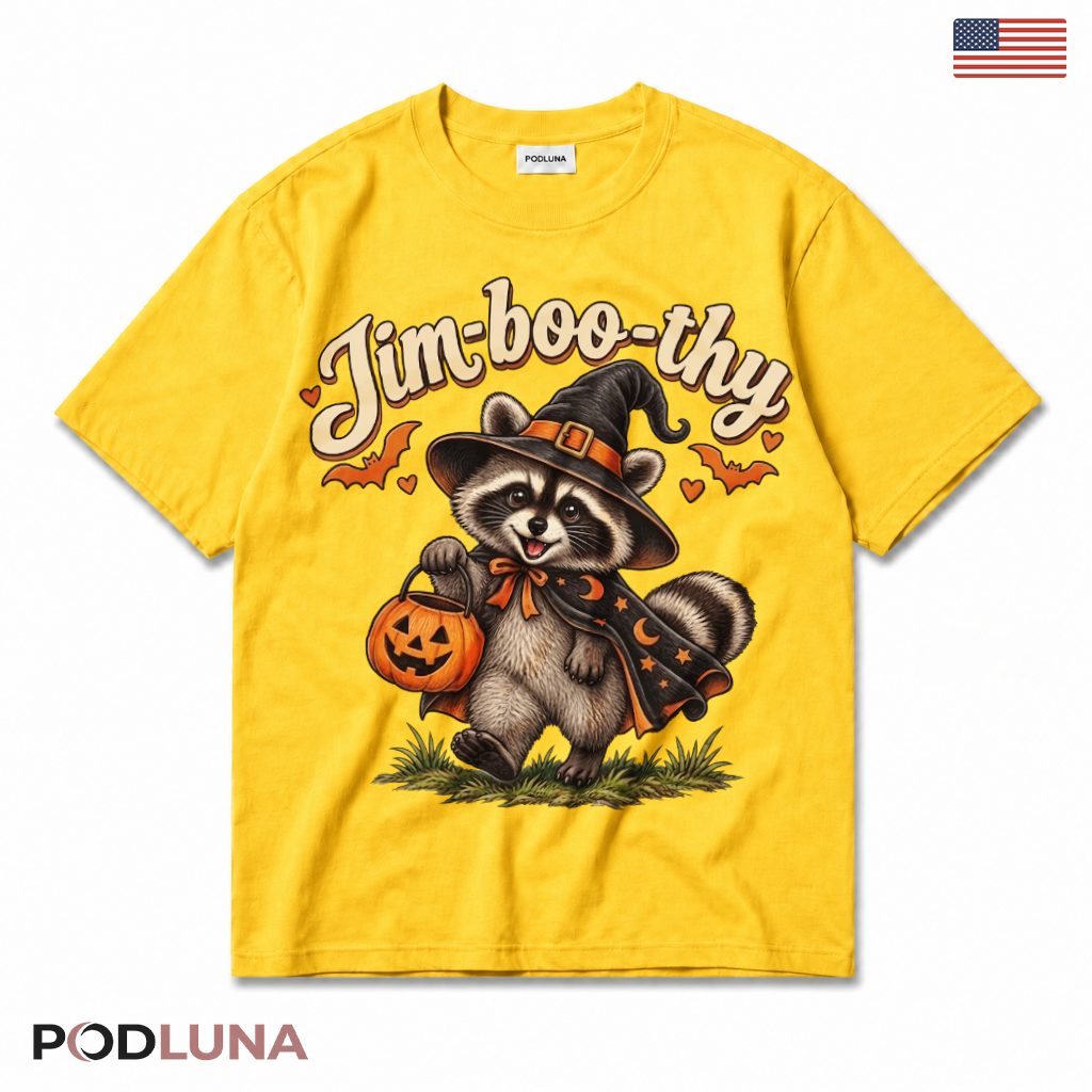 Raccoon Halloween T-Shirt Witch Spooky Animal Pumpkin