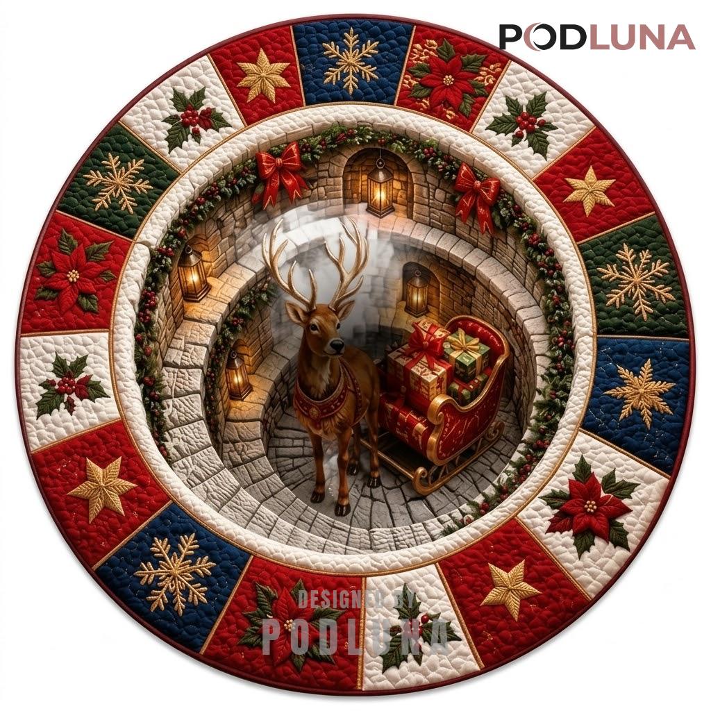 Reindeer 3D Christmas Rug Sleigh Poinsettia Stone Alcove