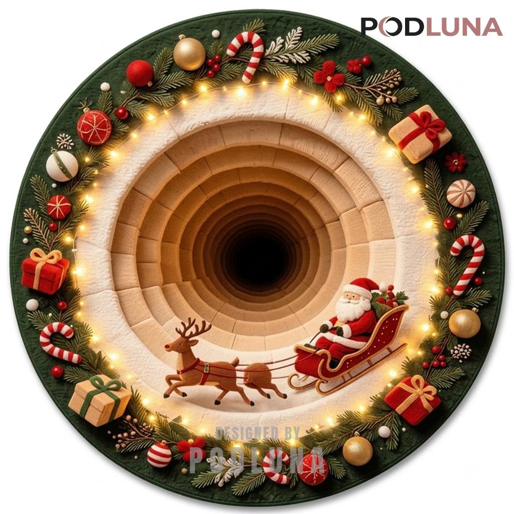 Sandy 3D Christmas Rug Reindeer Sleigh Light String Wreath
