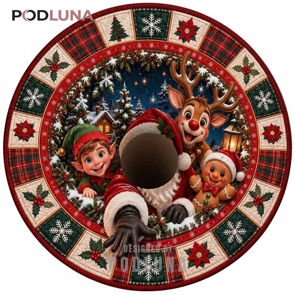 Santa 3D Christmas Rug Elf Reindeer Gingerbread Friends