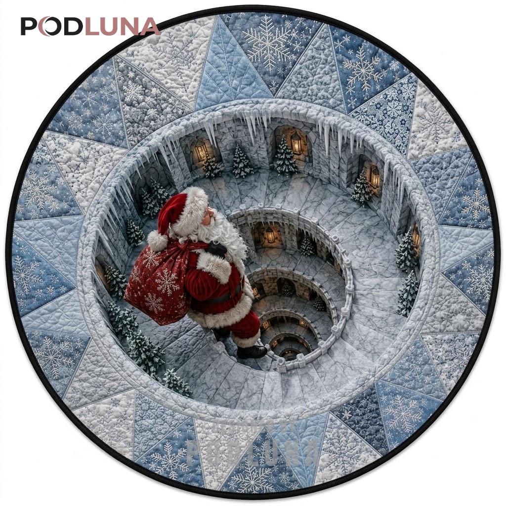 Santa 3D Christmas Rug Icy Staircase Snowflake Patchwork