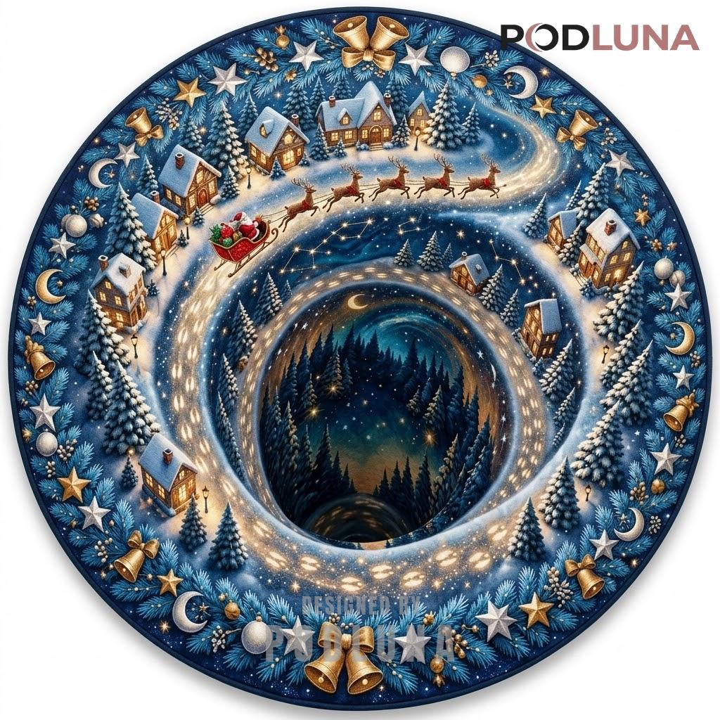 Santa 3D Christmas Rug Starry Night Village Galaxy Swirl