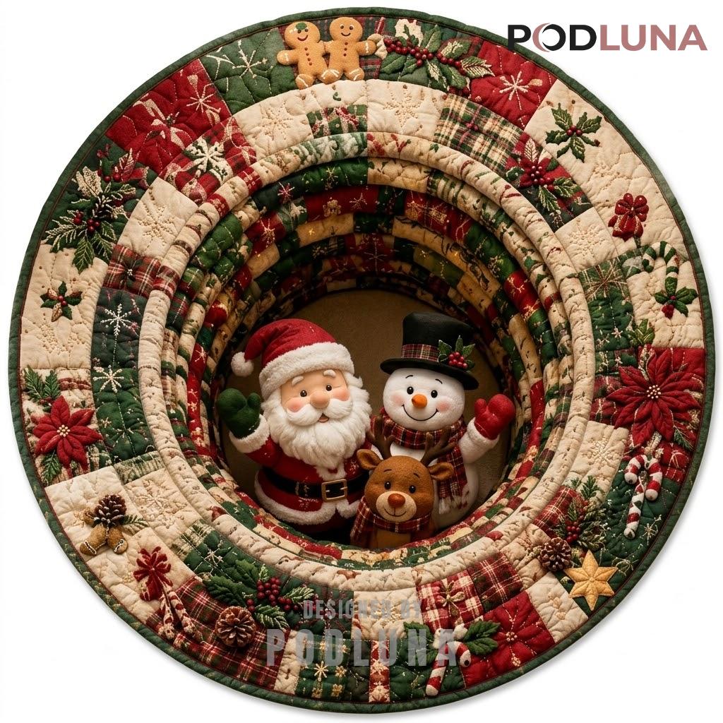 Santa Snowman Reindeer 3D Rug Patchwork Poinsettia Tunnel