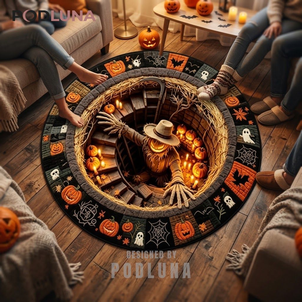Scarecrow Halloween 3D Rug Straw Well Reaching Pumpkin Icon 2 Scarecrow Halloween 3D Rug Straw Well Reaching Pumpkin Icon 2