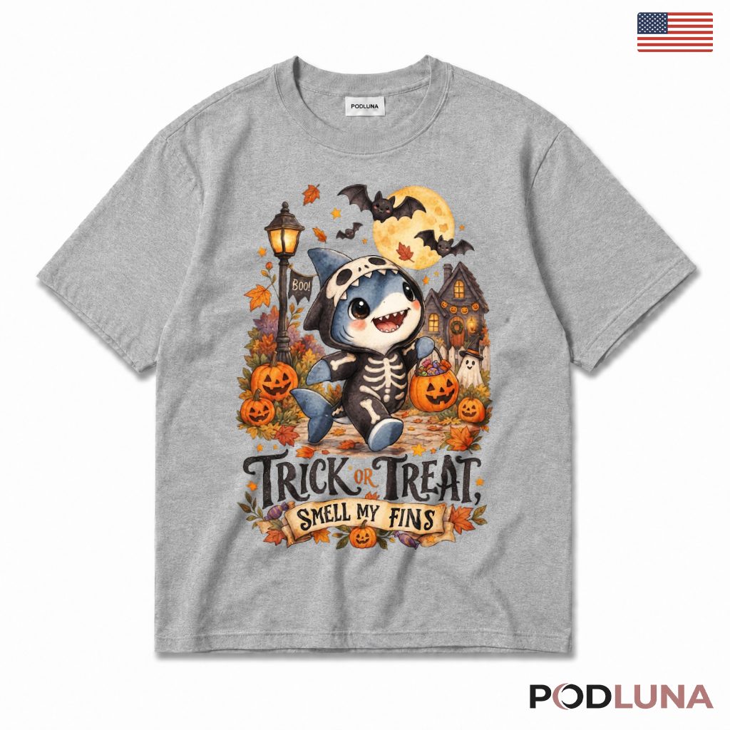 Shark Halloween T-Shirt Cute Skeleton Costume Trick Treat