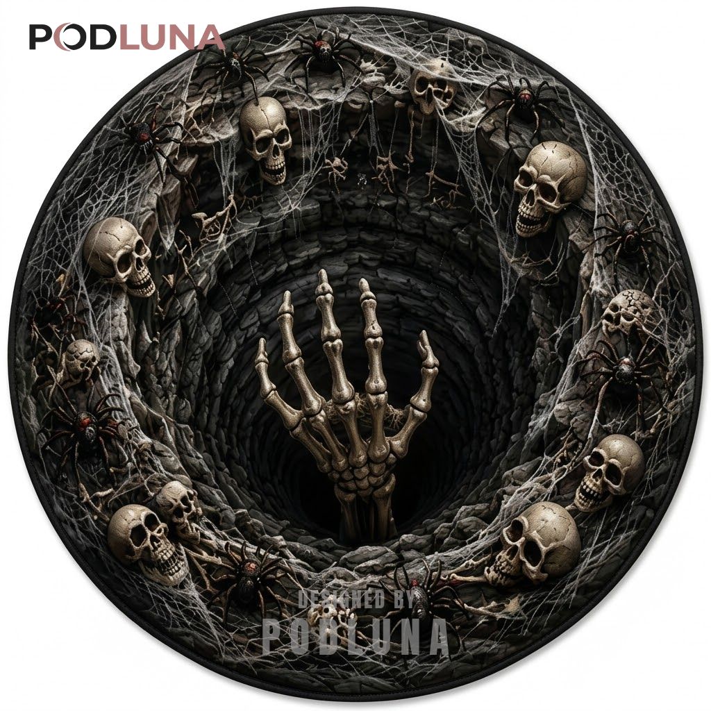 Skeletal Hand Halloween 3D Rug Skull Cobweb Spider Tunnel 1