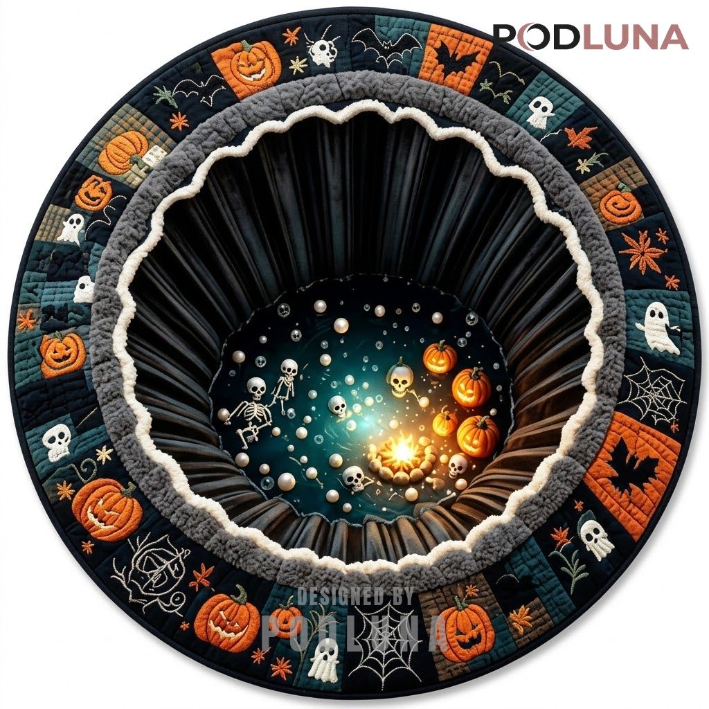 Skeleton Halloween 3D Rug Starry Pumpkin Bubble Icon Border 1